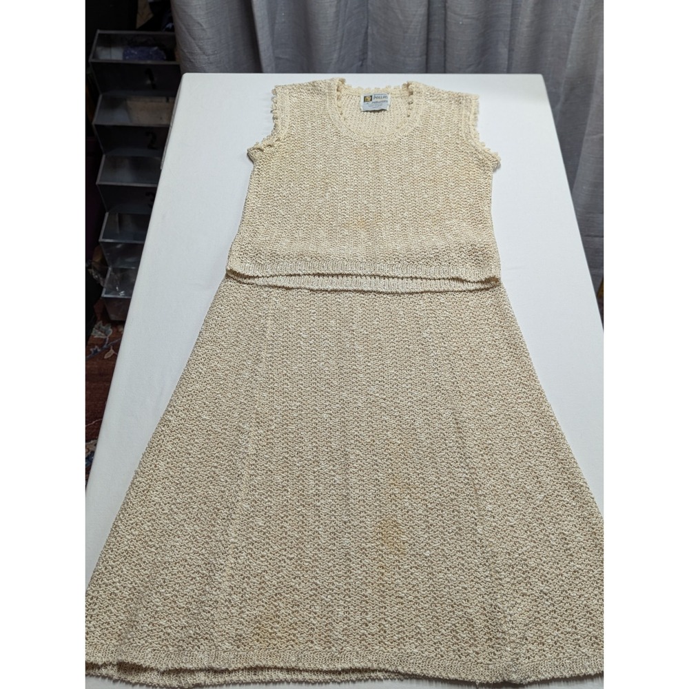 Vintage Pallas Original Cream 100% Irish Linen Hand Loomed Knit Skirt & Top XL